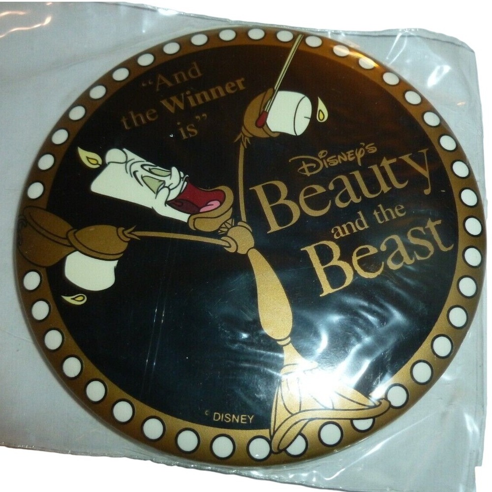 Disney Beauty and the Beast Lumiere And the Winner is Vintage 3 inch Pin Button